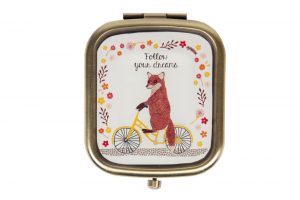 fox-on-a-bicycle-compact-mirror